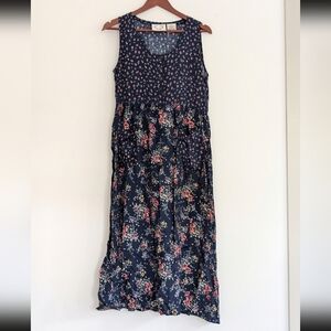 Vintage Erika Floral Sleeveless Mixed Floral‎ Print Dress Pockets Small
